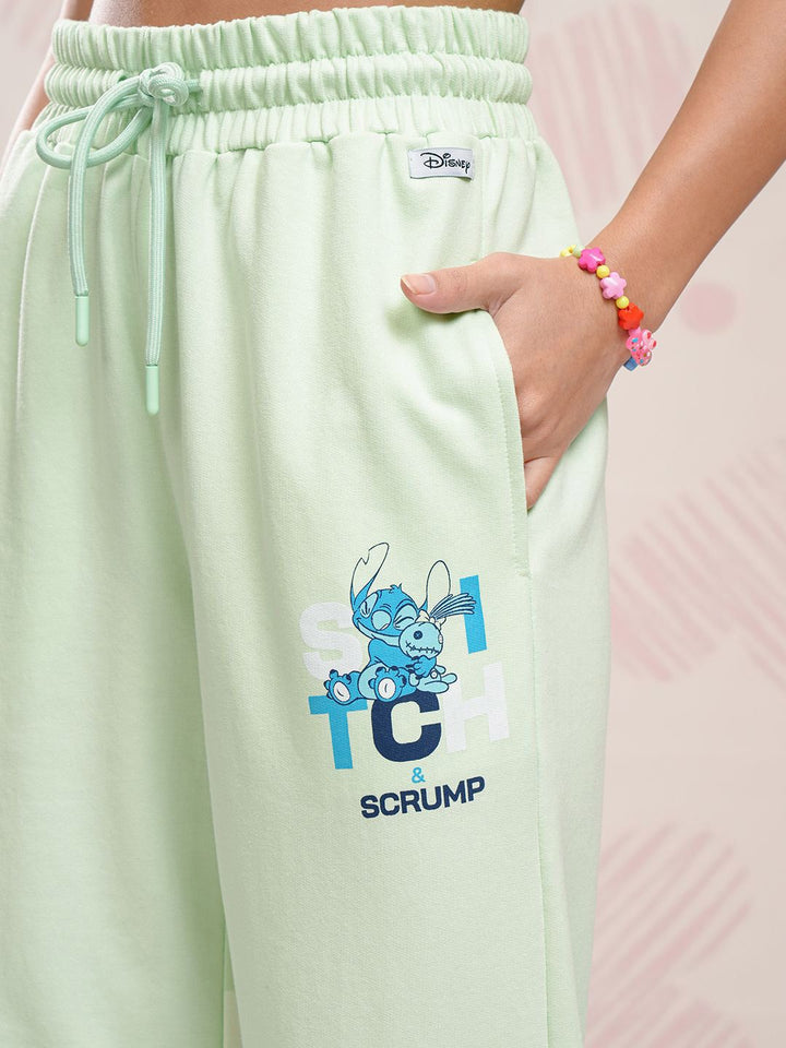Tokyo Talkies Disney Women Stitch Printed Pure Cotton Boxy Fit T Shirt With Pant Co Ords
