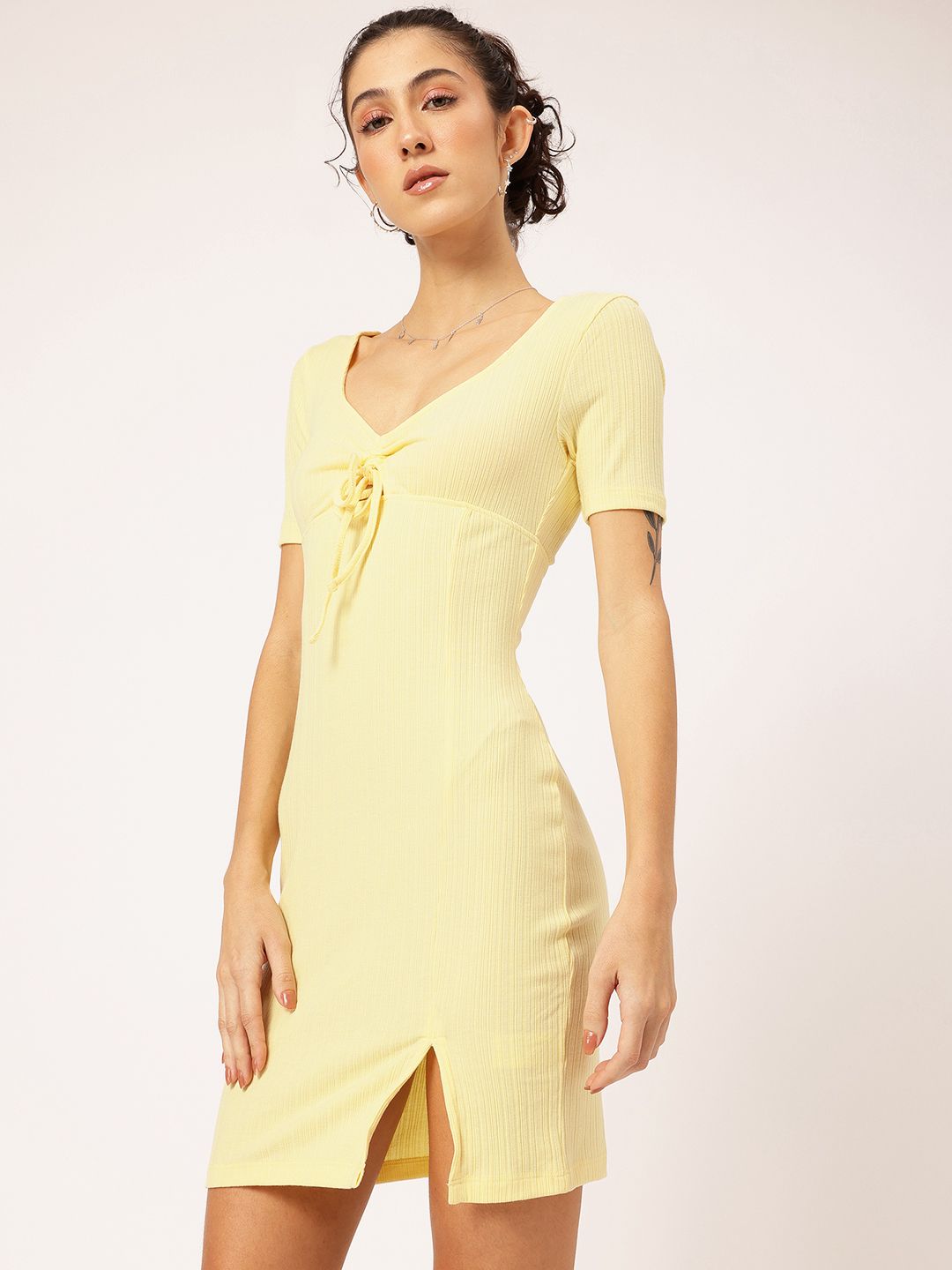 DressBerry Lace Up Detail Ribbed Bodycon Dress