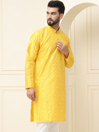 SOJANYA Geometric Embroidered Band Collar Long Sleeves Silk Straight Kurta