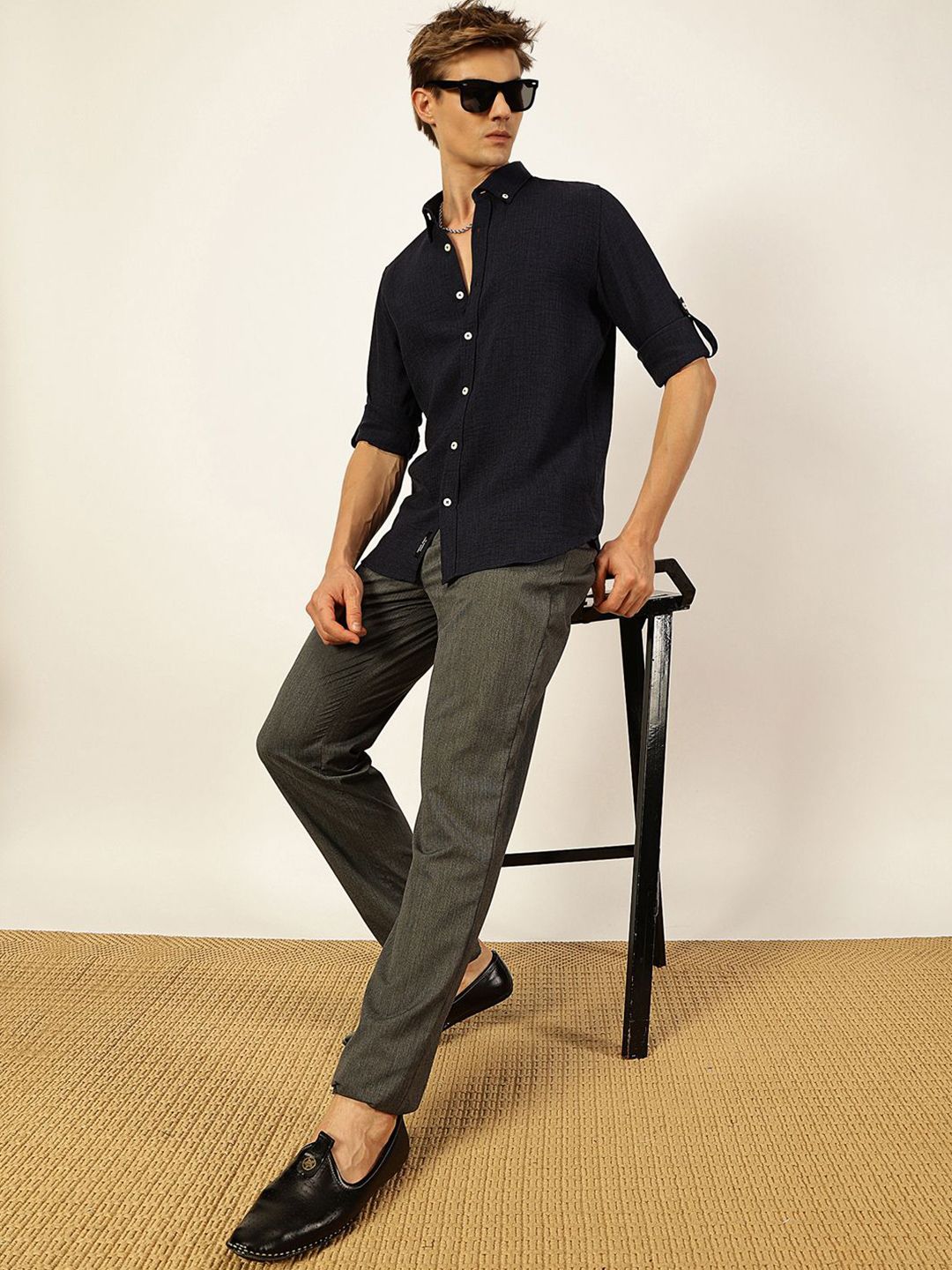 Thomas Scott Men Premium Button-Down Collar Solid Linen Casual Shirt