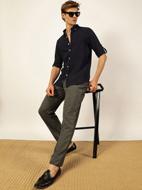 Thomas Scott Men Premium Button-Down Collar Solid Linen Casual Shirt