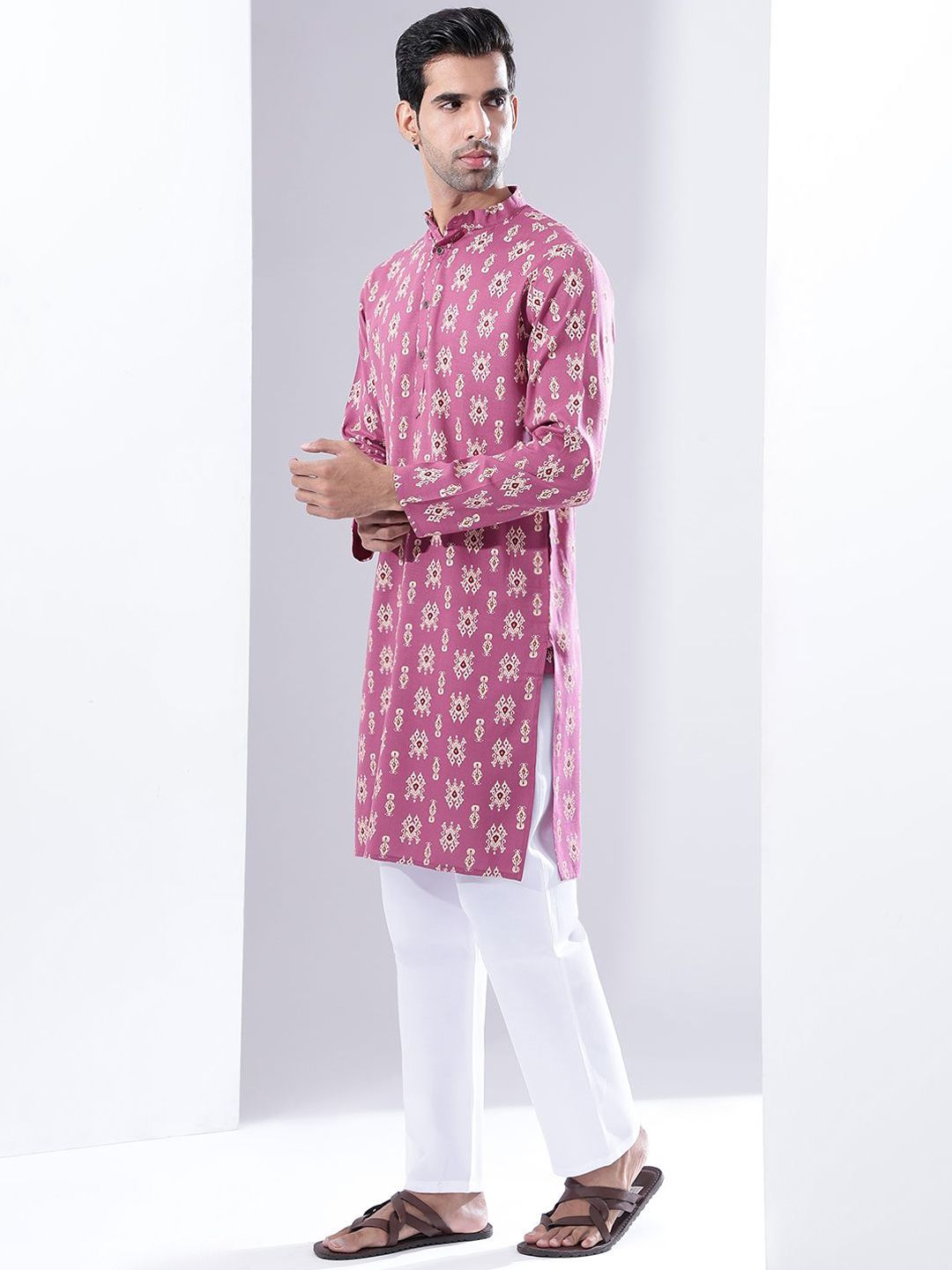 Anouk Lelaki Motif Etnik Bercetak Ikat Kurta Lurus Perayaan