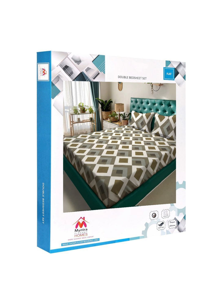 Myntra Elegant Homes Olive Green & White Printed 300 TC King Bedsheet Set 2.50 m x 2.25 m