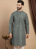 Kurta Lurus Kolar Mandarin Bercetak Motif Etnik Hijau Anouk