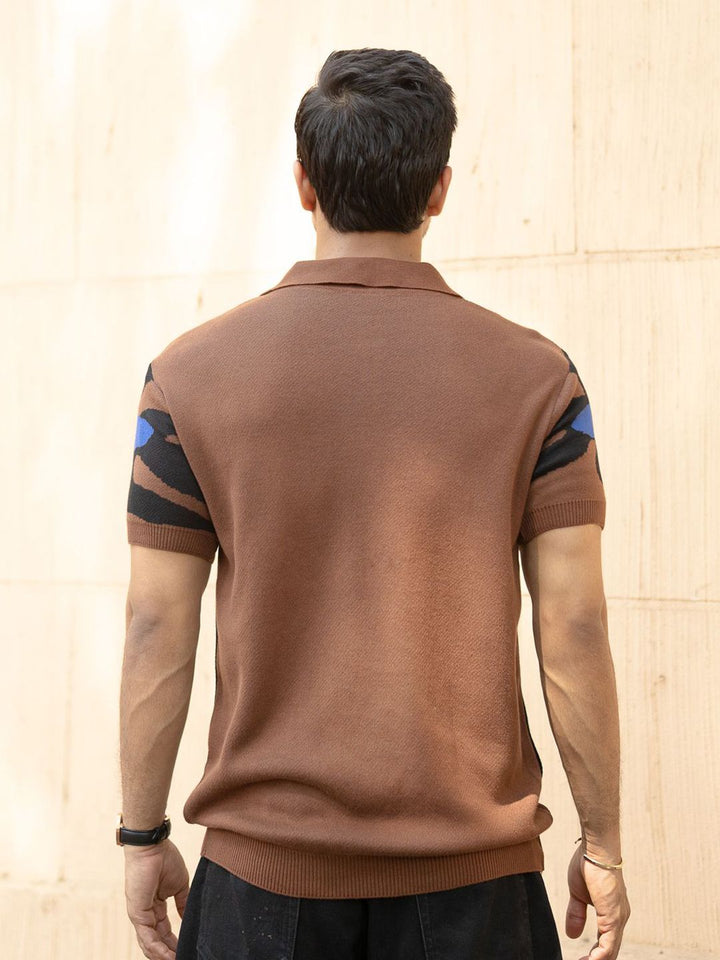 Powerlook Men Graphic Printed Polo Collar Cotton T-shirt