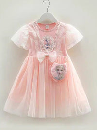 YK Girls Self Design Round Neck Fit and Flare Dress