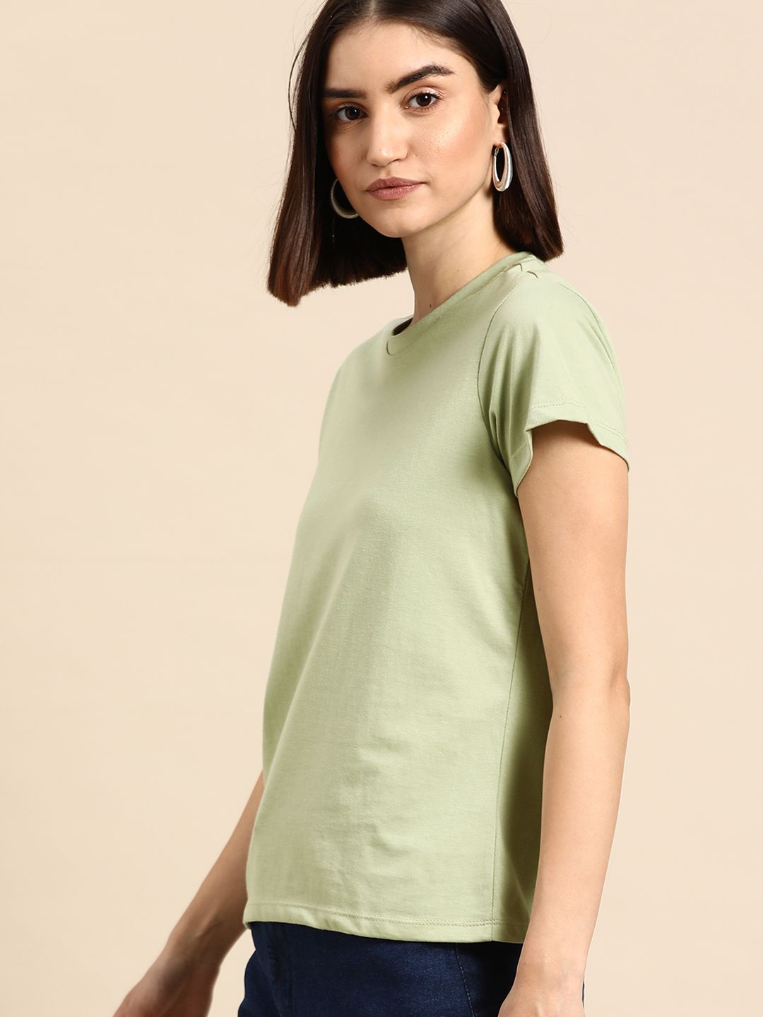 all about you Women Green Solid T-shirt