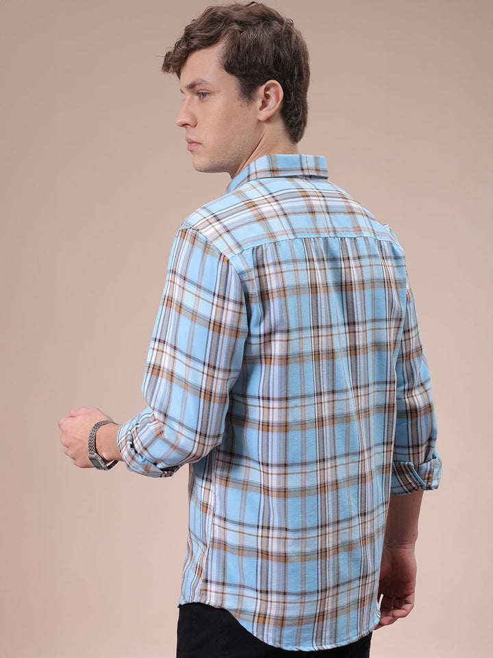 The Indian Garage Co Men Cutaway Collar Checked Cotton Slim Fit Casual Shirt