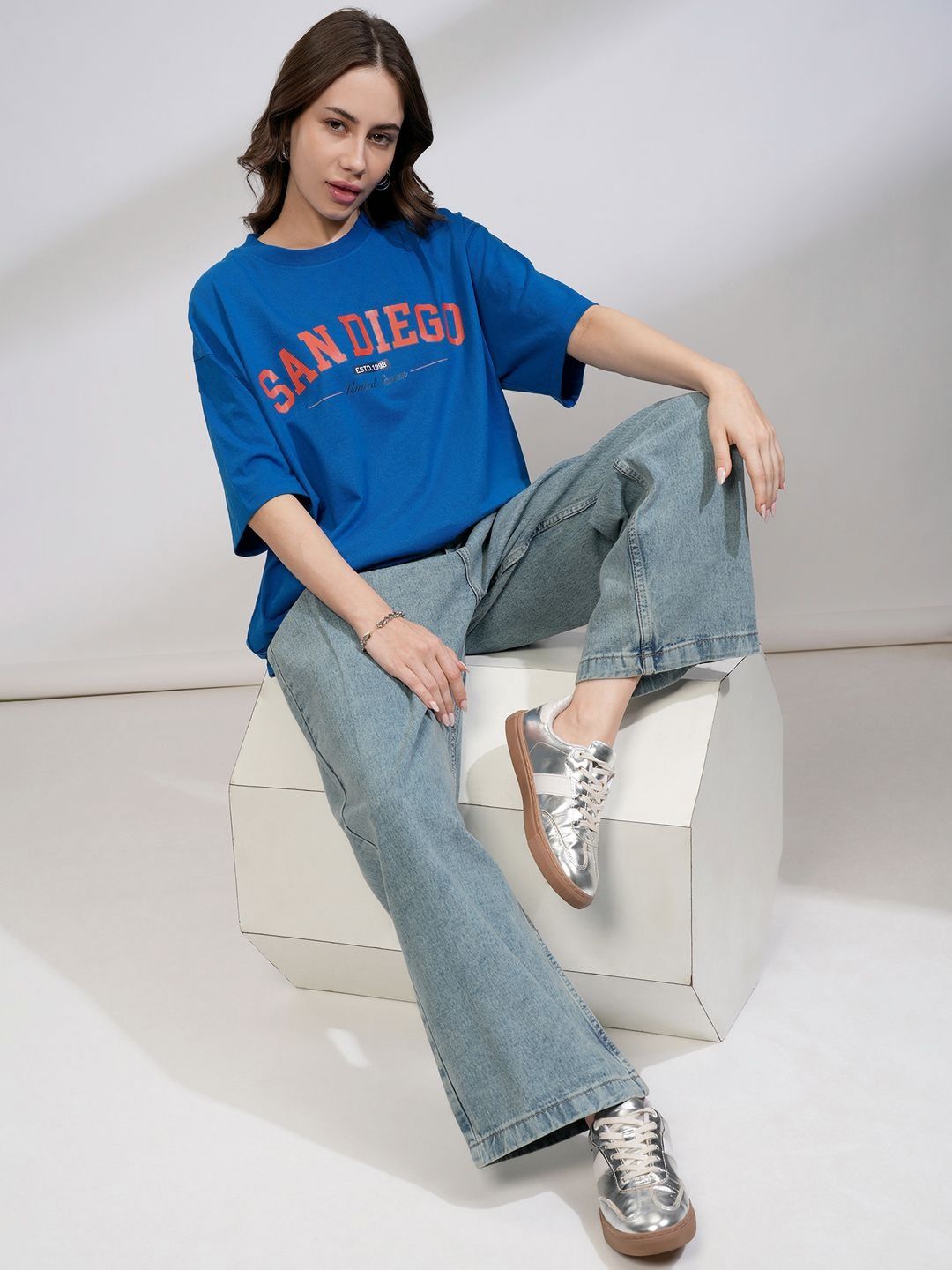 Street By Tokyo Talkies  Women Oversized Chest Printed T-Shirt