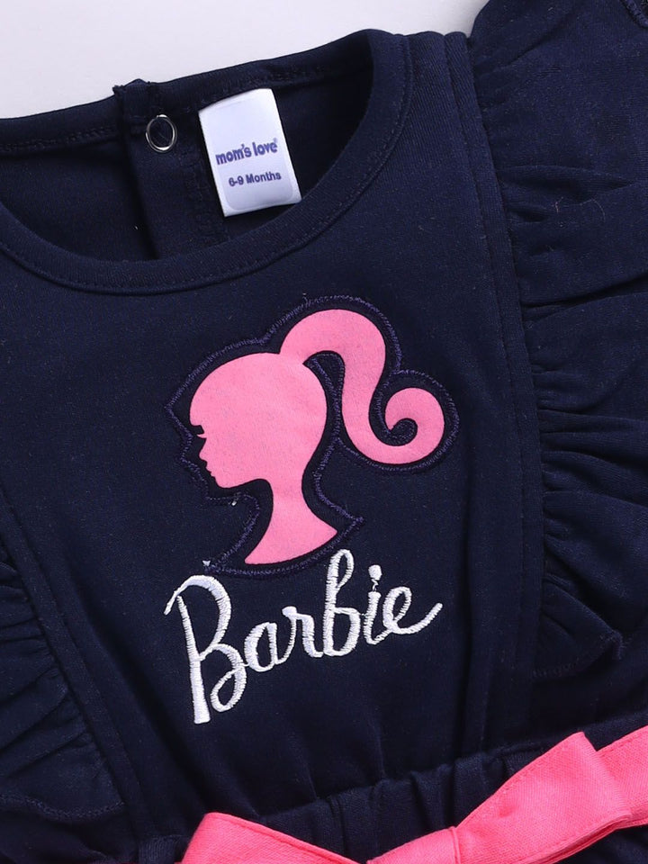 Moms Love Infant Girls Barbie Printed Pure Cotton Ruffled Basic Jumpsuit