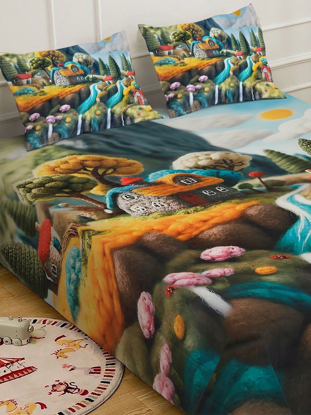 KLOTTHE Brown Cartoon Characters Printed 400 TC King Superfine Bedsheets