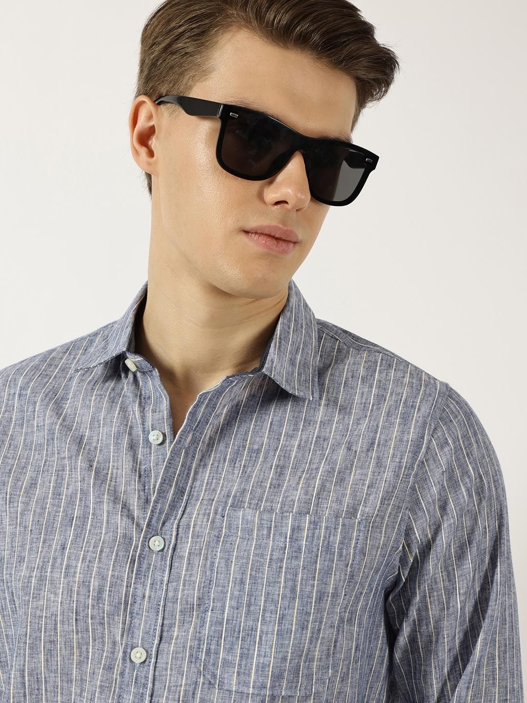 Thomas Scott Men Classic Slim Fit Opaque Striped Casual Shirt