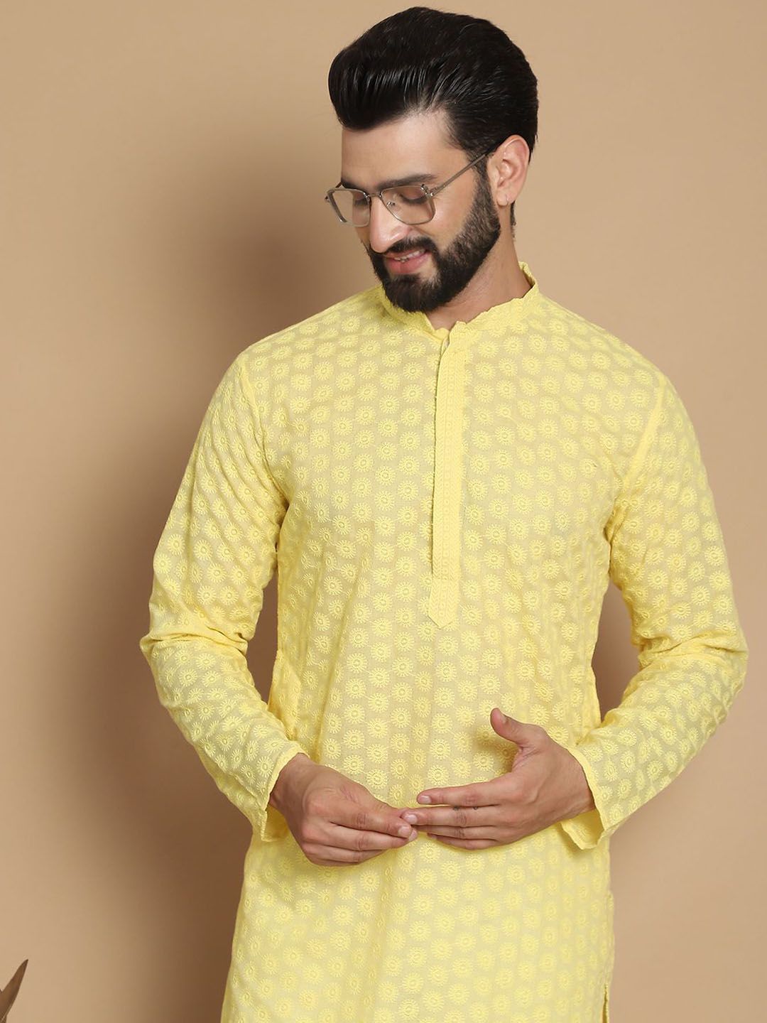 Anouk Men Ethnic Motifs Embroidered Regular Thread Work Pure Cotton Kurta with Churidar