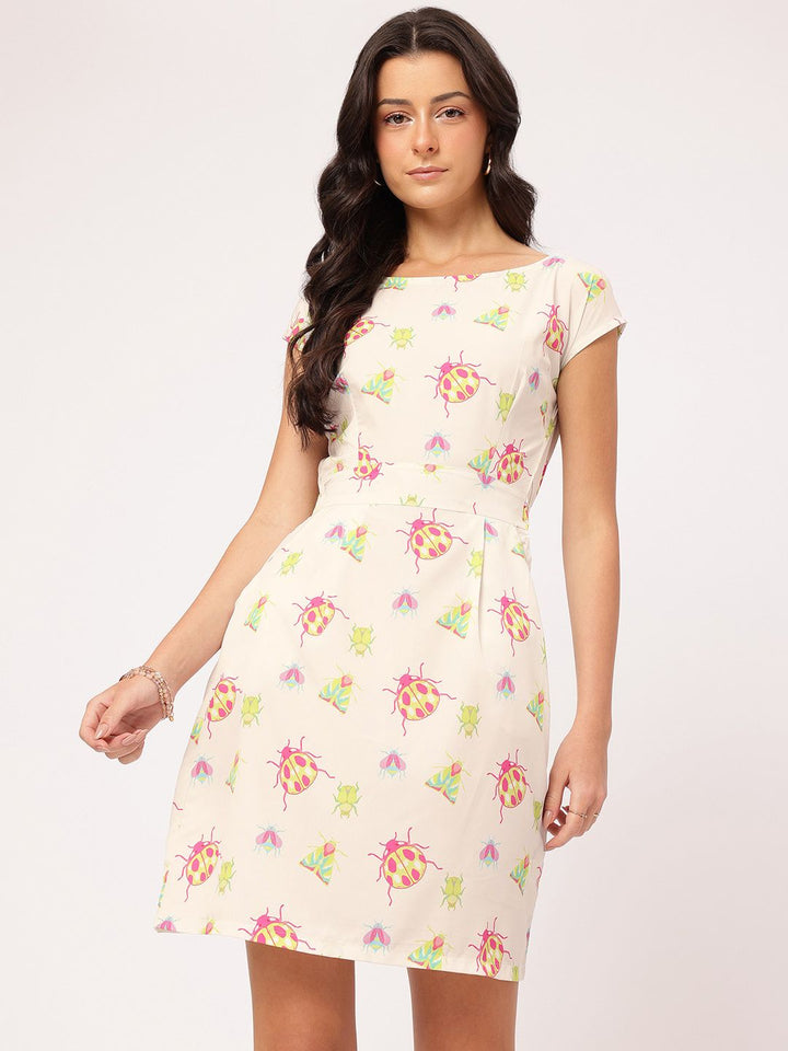 DressBerry Vacation Vibes Cinched Waist Conversational Print Sheath Dress
