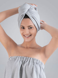 MYTRIDENT Grey Cotton Bath Robe With HeadWrap