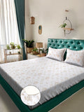 KLOTTHE White Floral Printed Fitted 400 TC Cotton Super King Bedsheet With 2 Pillow Covers
