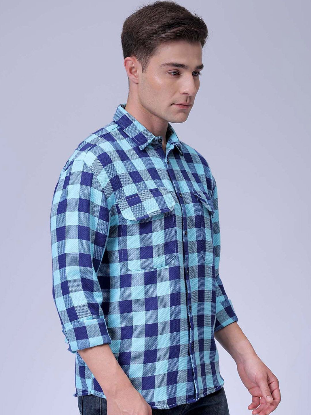 The Indian Garage Co Men Relaxed Fit Checked Dobby Textured Resortwear Shirt