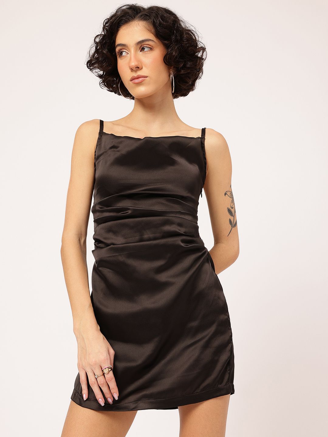 DressBerry Satin Serenade Cowl Neck Ruched Mini Dress