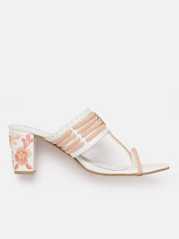 House of Pataudi Open Toe Woven Design Block Heels