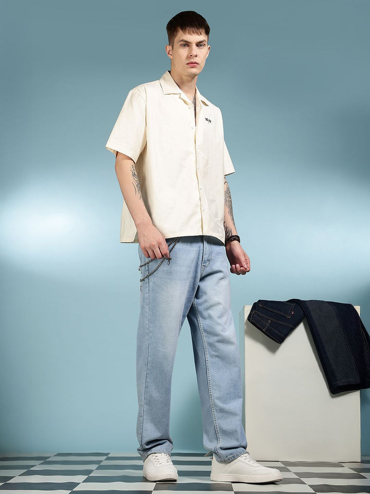 Eszett Finishing Line Printed Spread Collar Oversized Linen Shirt