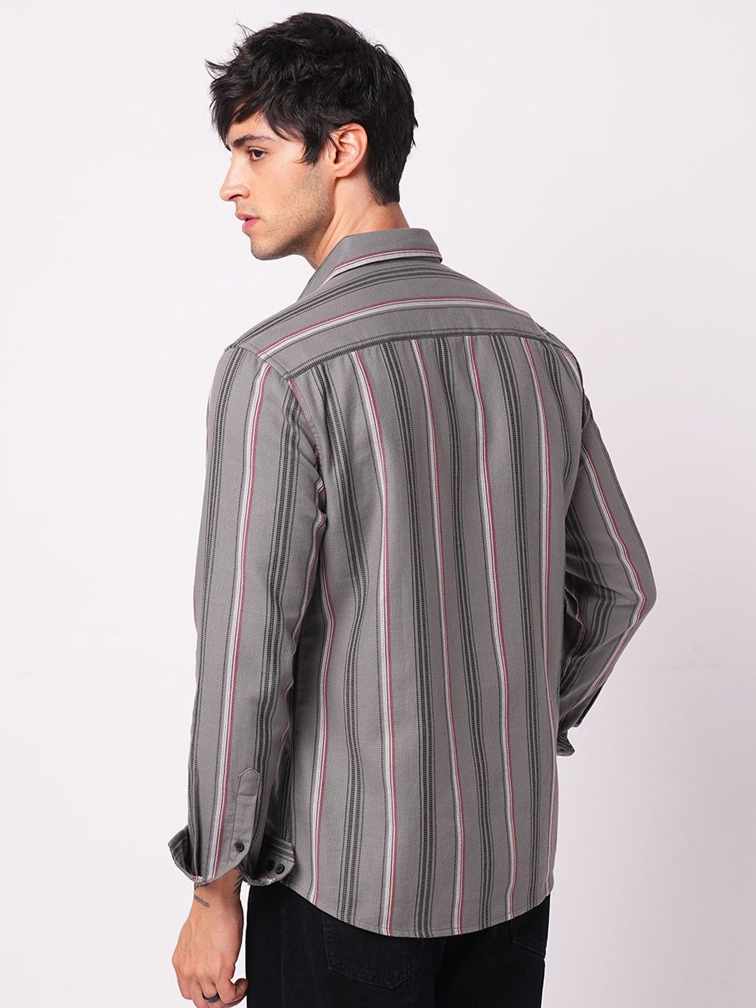 VASTRADO Men Classic Slim Fit Vertical Striped Spread Collar Cotton Casual Shirt
