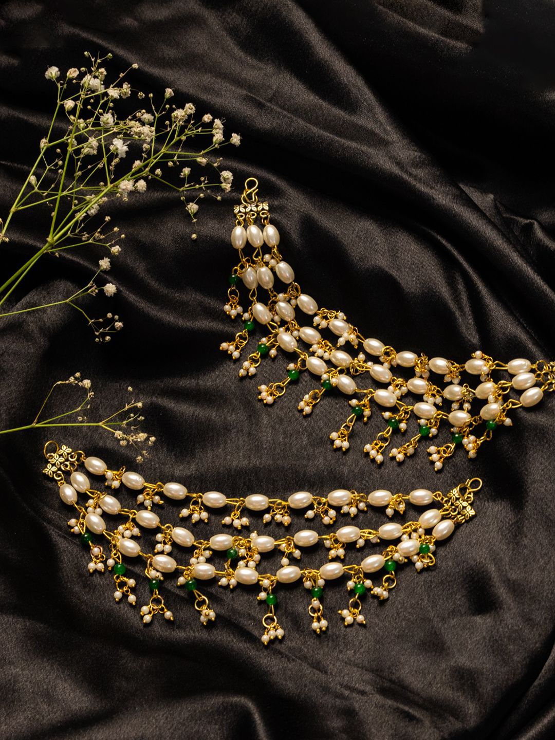 PANASH Gold-Plated Pearls Beaded Contemporary Ear Chain