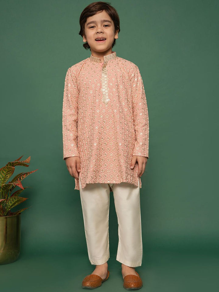 VASTRAMAY Boys Embroidered Regular Thread Work Kurta with Pyjamas