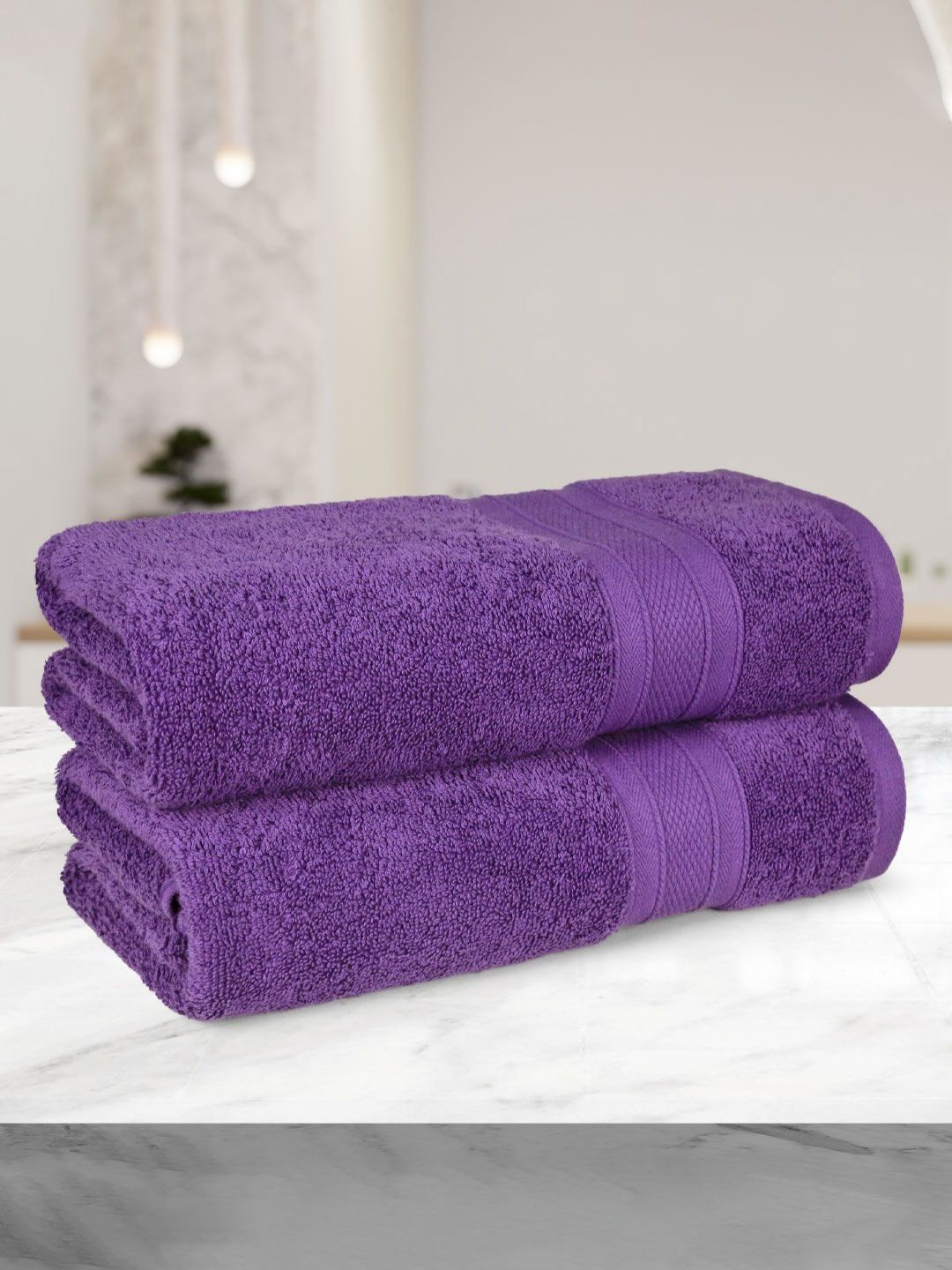 MYTRIDENT Purple 2 Pieces Cotton 500 GSM Bath Towel
