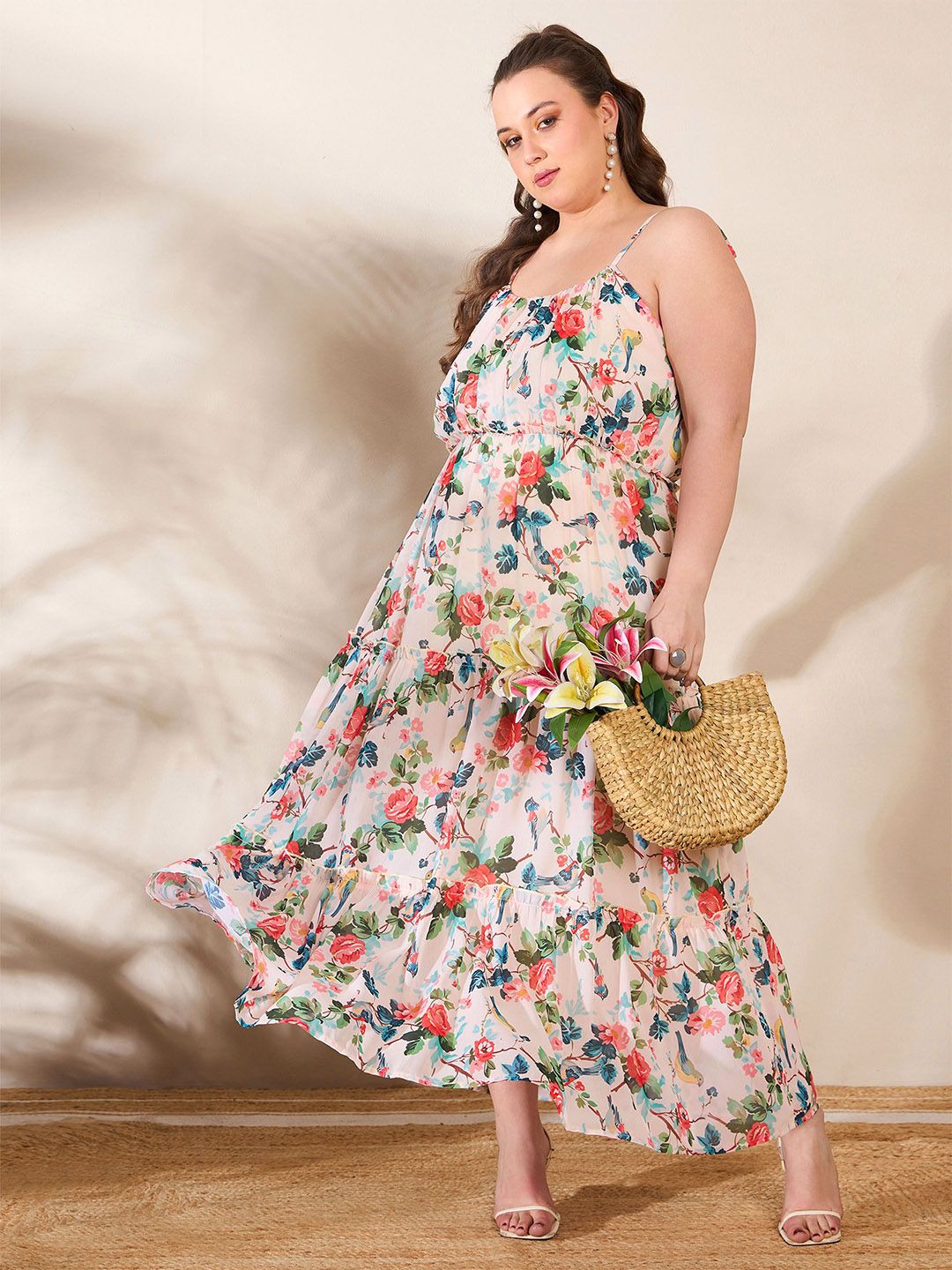 SASSAFRAS Curve Women Floral Print Maxi Dress