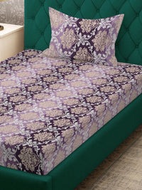 Myntra Elegant Homes Purple Ethnic Motifs Cotton Breathable 300 TC Single Fine Bedsheet with a Pillow Cover-89 x 59 inches