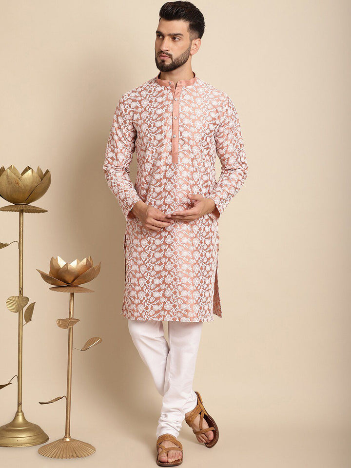 Anouk Floral Embroidered Band Collar Regular Kurta with Churidar