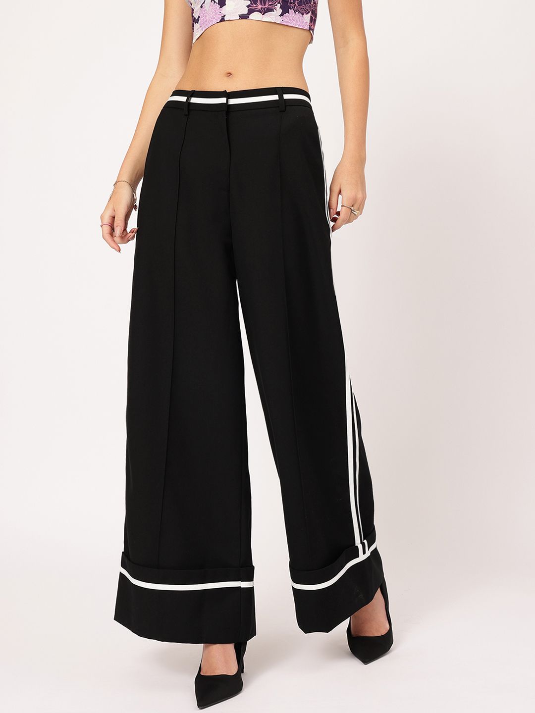 DressBerry Women Casual Sophistication Wide-Leg Trousers with Side-Stripes