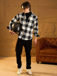 DENNISON Men Double Pocket Drop Shoulder Oversized Cotton Checked Shacket