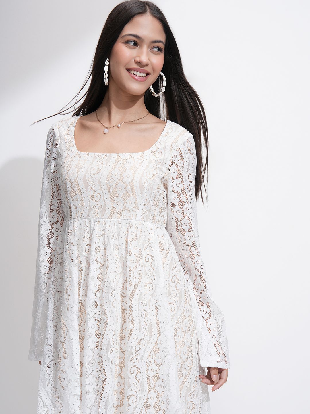 Tokyo Talkies Women Lace Fit Flare Mini Dress
