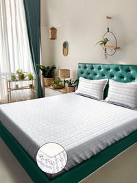 KLOTTHE White Floral Printed Dilengkapi 400 TC Cotton Super King dengan 2 Sarung Bantal
