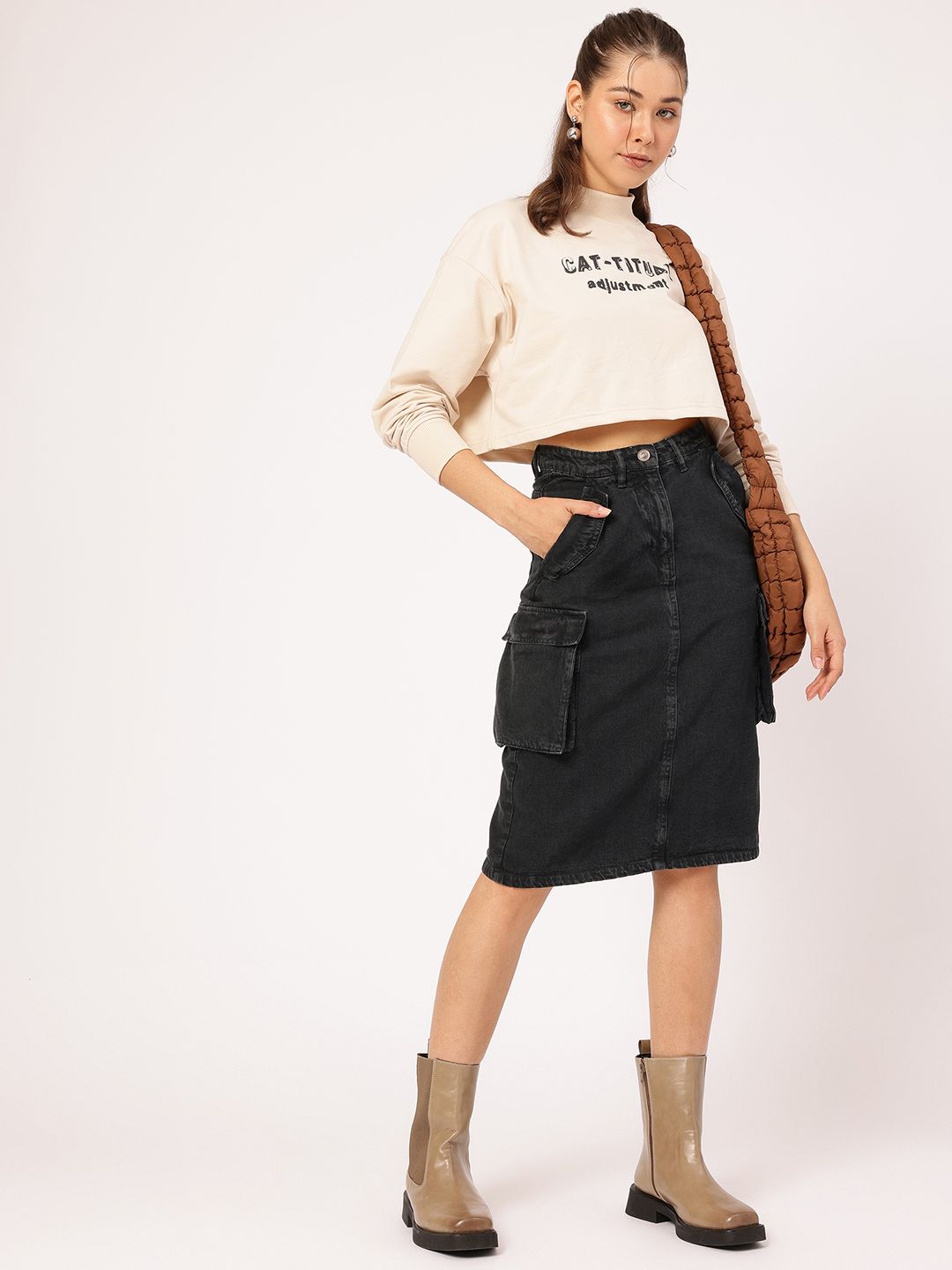 DressBerry City Chic Back Slit Cargo-Style Denim Skirt