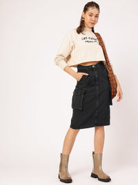 DressBerry City Chic Back Slit Cargo-Style Denim Skirt