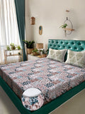 Myntra Elegant Homes Purple & White Geometric 400 TC Super King Bedsheet with 2 Pillow Covers