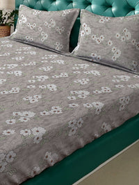 Myntra Elegant Homes Grey Floral Pure Cotton 400 TC Fitted King Superfine Bedsheet dengan 2 Sarung Bantal-98 x 89 inci