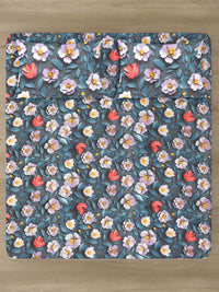 KLOTTHE Blue Floral Printed Fitted 300 TC Double King 7D Bedsheet With 2 Pillow Cover