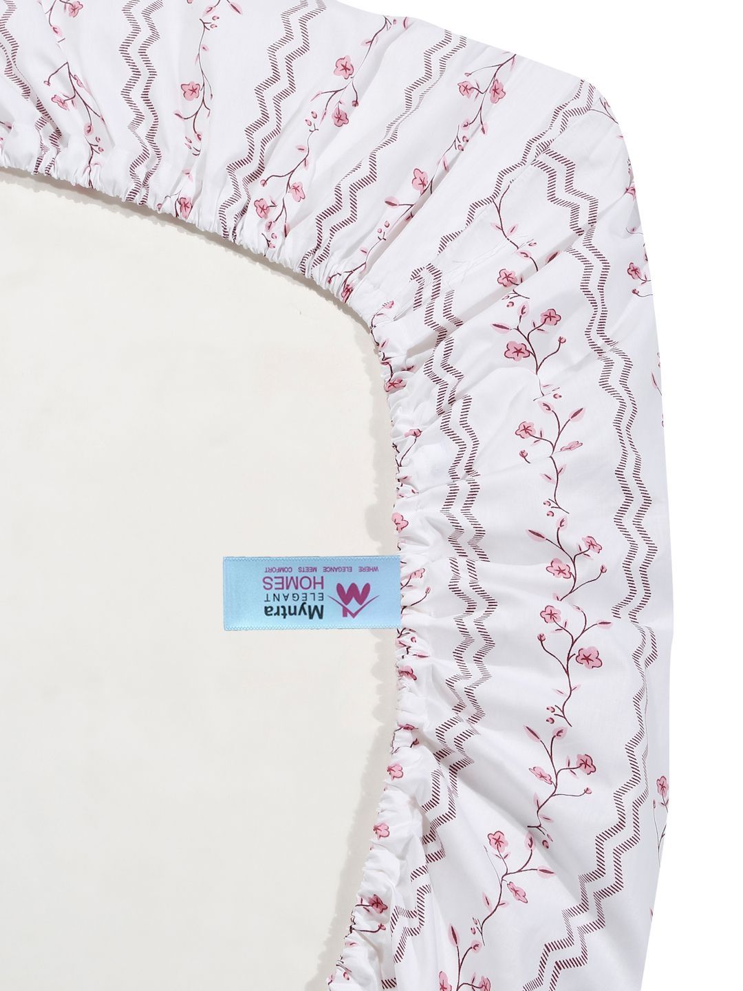 Myntra Elegant Homes White & Pink Floral 400 TC Cadar dengan 2 Sarung Bantal