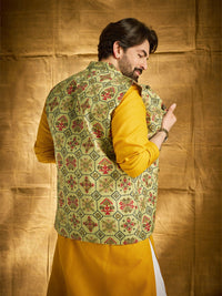 SOJANYA Band Collar Straight Kurta Dengan Churidar Dan Jaket Nehru