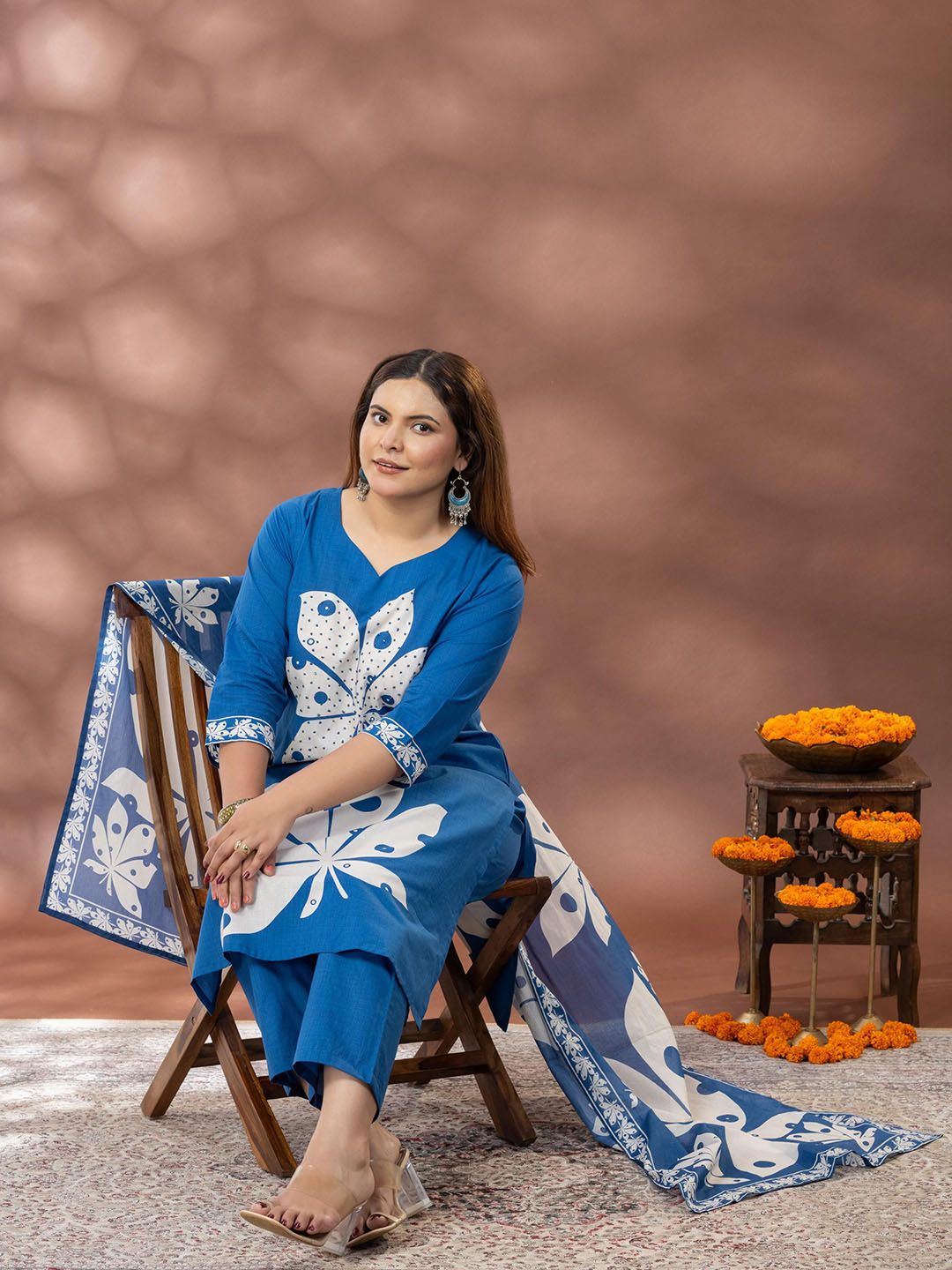 Kurta Bercetak Bunga Mamicha Wanita dengan Palazzos & Dupatta