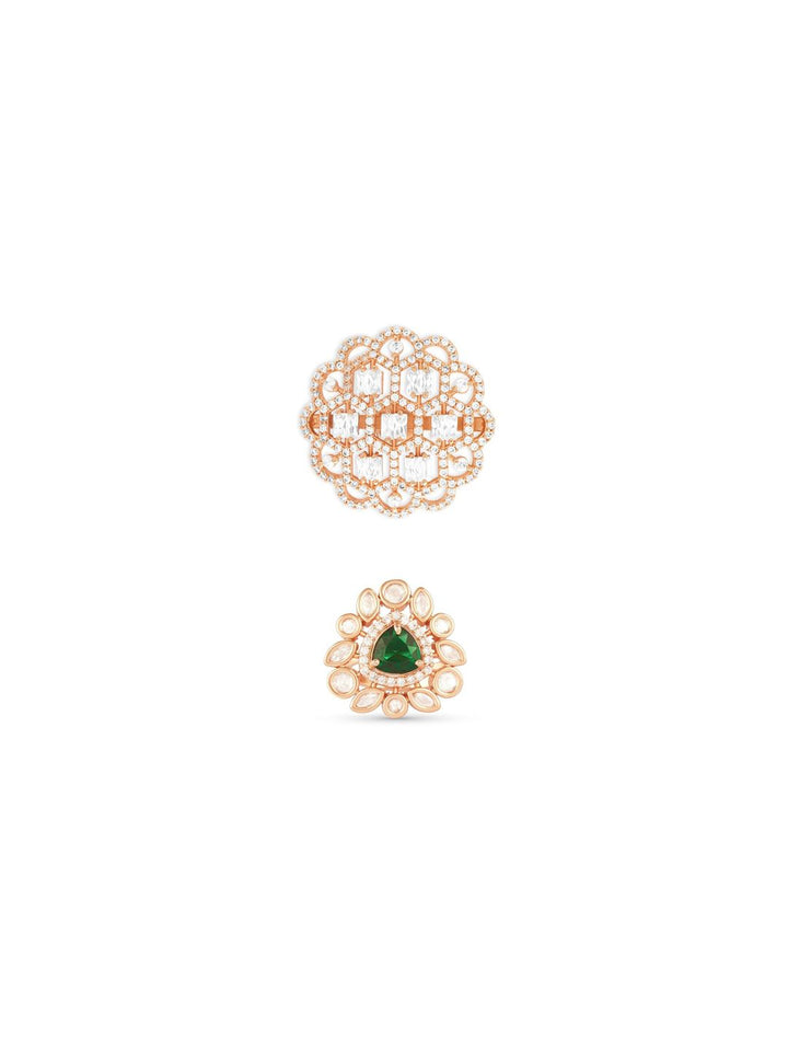 Zaveri Pearls Set Of 2 Cubic Zirconia Stone-Studded Adjustable Finger Rings