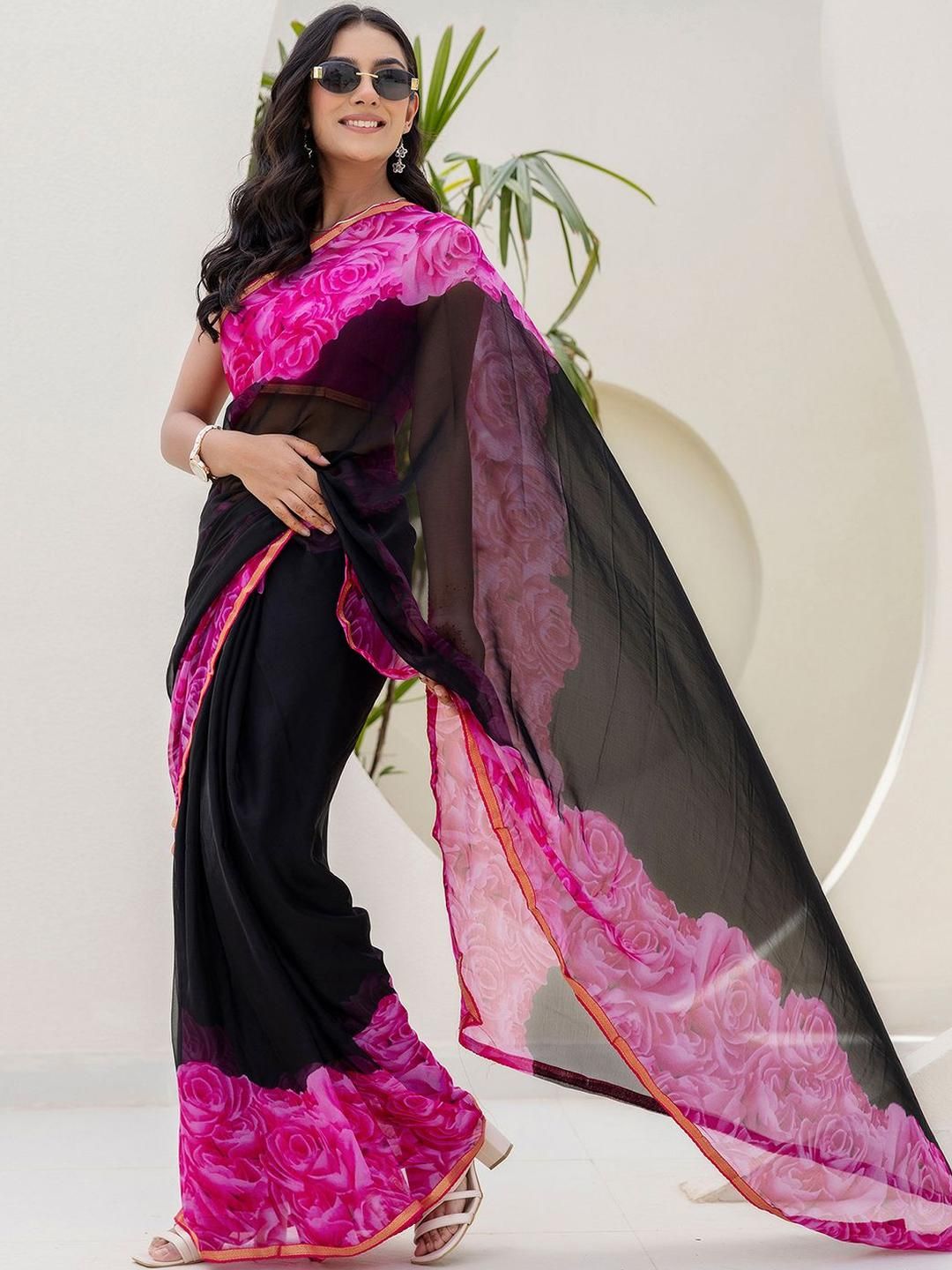 KALINI Floral  Pure Chiffon Saree
