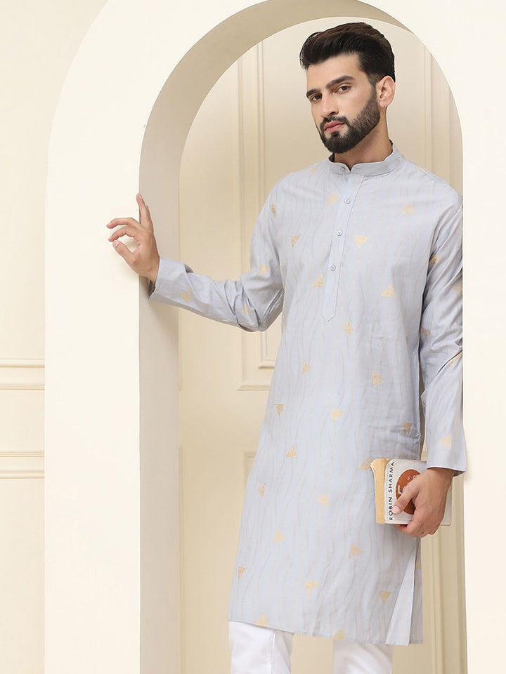 SOJANYA Geometric Woven Design Band Collar Jacqard Straight Kurta