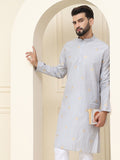 SOJANYA Geometric Woven Design Band Collar Jacqard Straight Kurta