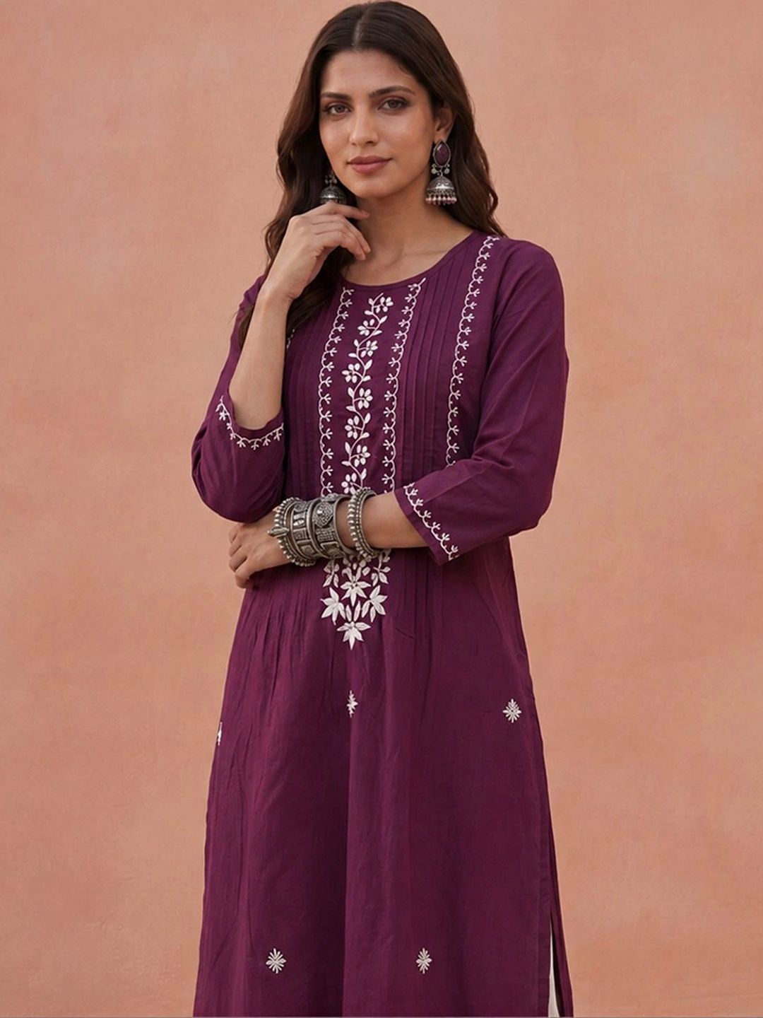 Kurta Sulam Benang Sulam Wanita Rumah Chikankari