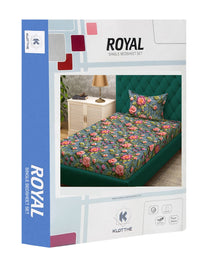 KLOTTHE Turquoise Blue Floral Printed Flat 300 TC Single Cadar 7D Dengan Sarung Bantal