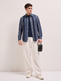 THE BEAR HOUSE Slim Fit Striped Pure Cotton Casual Shirt